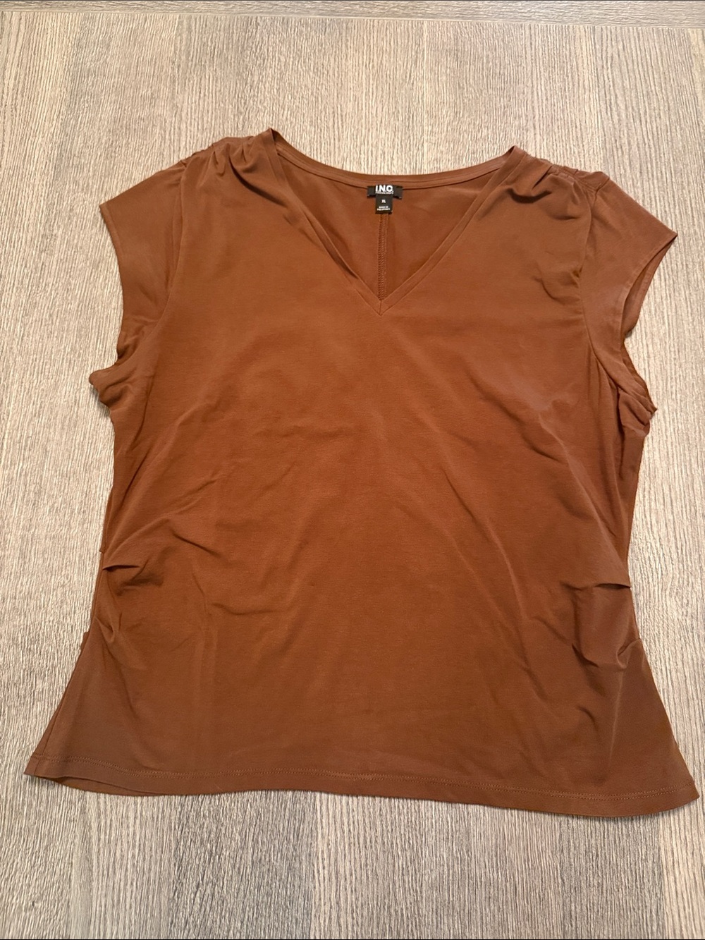 INC International Concepts V-Neck Short Sleeve Top in Rust